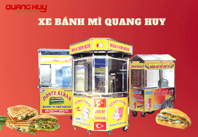 Xe bán bánh mì Quang Huy chất liệu inox cao cấp