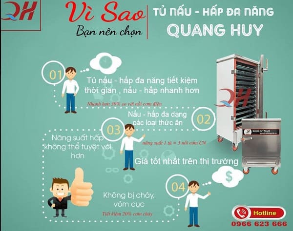 Ưu đãi khi mua tủ hấp cơm công nghiệp Quang Huy