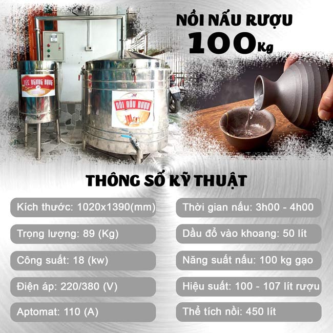 Nồi nấu rượu bằng điện 100kg Quang Huy