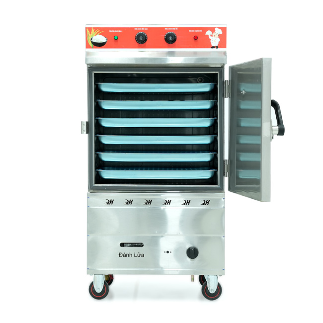 Tủ nấu cơm 6 khay nấu từ 20kg Gạo/Mẻ liền điều khiển