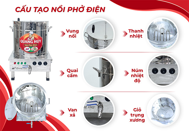 Cấu tạo nồi nấu phở điện Quang Huy
